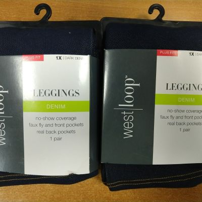 2 Pack: West Loop Women's Dark Denim Leggings, Size 1X (16W-18W)  R2P4