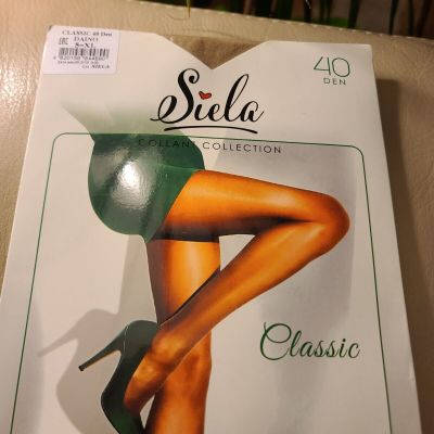 SIELA Classic 40 Den Elastic Daino Beige Pantyhose Tights size fits XL (EU 5)