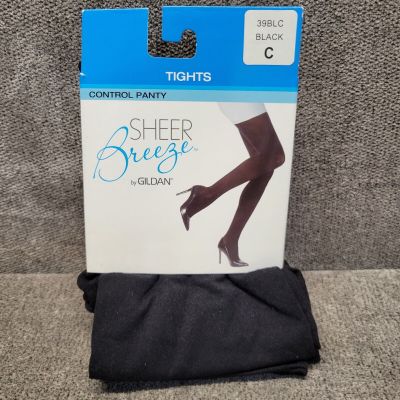 Sheer Breeze Tights Womens Size C Black Control Panty Gildan Nylon New