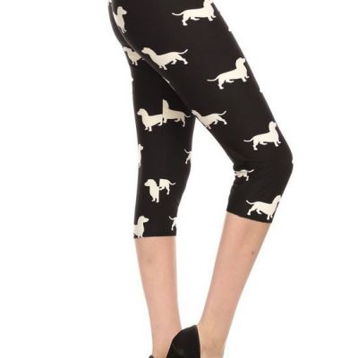 FASHNZFAB Women's Dog Print, High Waisted Capri Leggings In A Fitted Style With