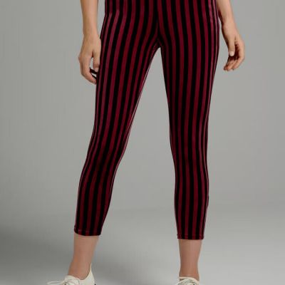 Womens Red and Black stripe Velvet Leggings - Modcloth - Size 1x