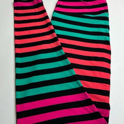 NEW LuLaRoe TC Leggings BLACK PINK CORAL TURQUOISE Stripe MODERN Colorful Line