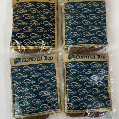 4 Pairs Silkies Control Top Pantyhose, Large, Honey Beige, Product #070302, NOS