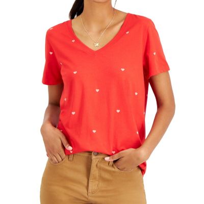 Style & Co Heart Print Classic Short Sleeve T-Shirt XS