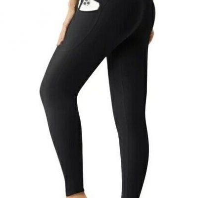 Women's Soft Yoga Sports Leggings w/Pockets Athletic Active Workout Black M & L