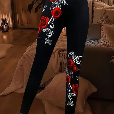 Chic Plus Size Floral Leggings - Comfort Stretch, Vibrant Design for Daily Wear