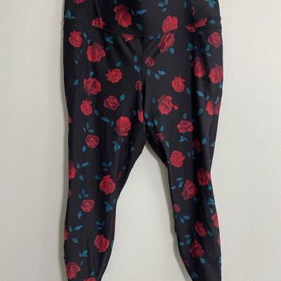 LIVI Women's Ankle Leggings Wide Waistband Red Black Floral Size 18/20