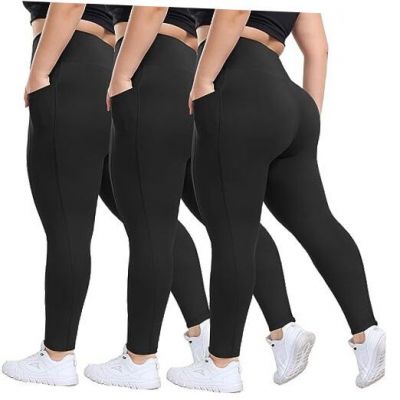 3 Pack Plus Size Leggings with Pockets for XX-Large Plus A-black/Black/Black