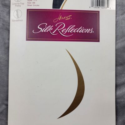 Hanes Silk Reflections Control Top Sandalfoot Pantyhose 717 Size AB Silver Smoke