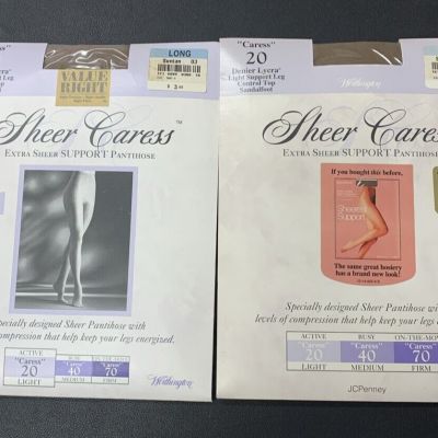 2 Worthington Sheer Caress Extra Sheer Support hose LONG SUNTAN 03