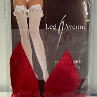 Brand New Opaque Thigh High Stockings w/ Ruffle & Bow Leg Avenue RED 6010