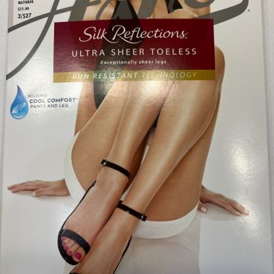 Hanes Silk Reflections Ultra Sheer Toeless Control Top Pantyhose Size AB Natural