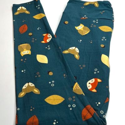 NEW LuLaRoe OS Leggings TEAL ORANGE YELLOW Acorn OWL FOX DEER Fall Autumn Leaves