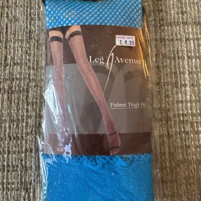 Leg Avenue Turquoise Fishnet Stockings Thigh High One Size Vtg New