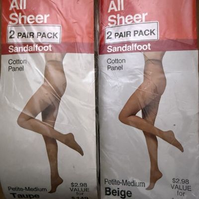 CVS Vintage 2 Packs Of 2 (4 Total) Sheer Sandalfoot Cotton Panty Pantyhose Pet M