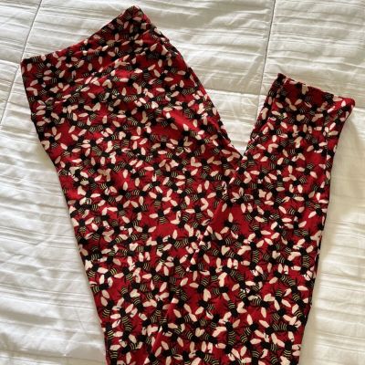 LuLaRoe Red Bumble Bee Leggings Size TC Tall & Curvy