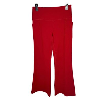 Athleta Women's Salutation Stash Red Ribbed Flare Pants Leggings Size L Petite