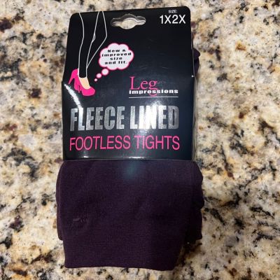 Leg Impressions Fleece Lined Footless Tights- Purple  size1X2X- runs small