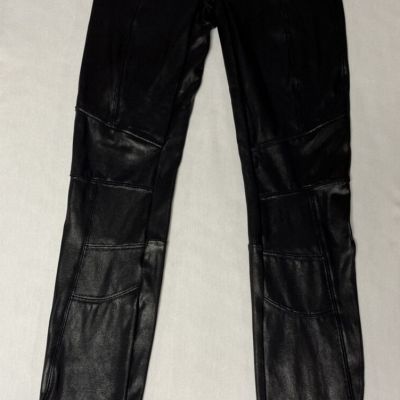 Spanx Womens Size Small Black Leather Like Zippered Legging Pants