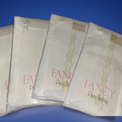 NEW Lot Of 4 Fancy Panting Stocking White Size Med/Large