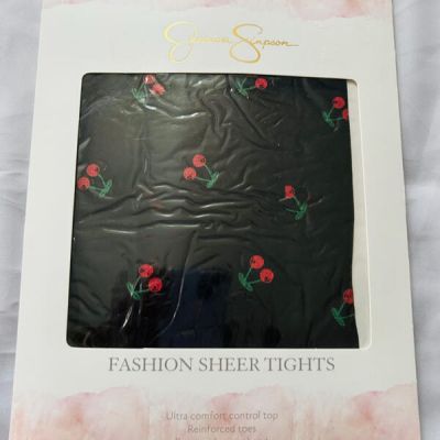 Jessica Simpson Sheer Tights Cherry Design NEW Size Small AB Control Top