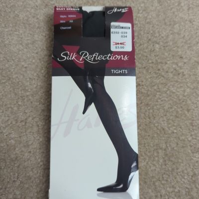 Hanes Silk Reflections Control Top Opaque Tights Charcoal Size AB