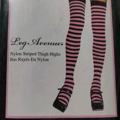 2 PCS Leg avenue pink black candy stripe harlequin tights one size nwt