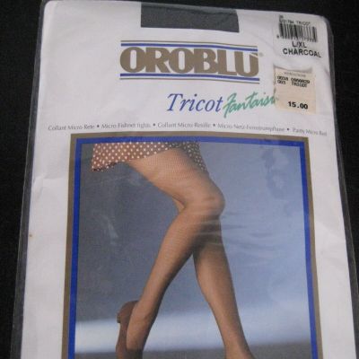 Oroblu Tricot Fantaisie Micro Fishnet Charcoal Gray Pantyhose Tights ITALY L/XL