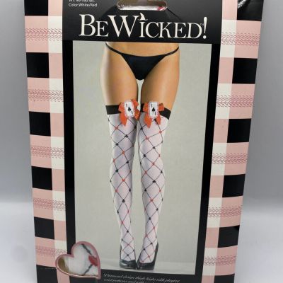 Thigh High White/Red Poker Style BW771 Be Wicked One Size New