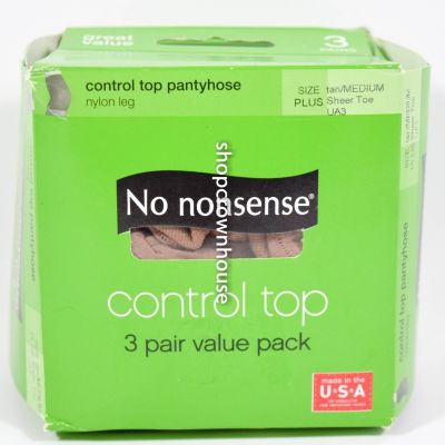 No Nonsense Control Top Comfort UA3 TAN Sheer Toe Pantyhose 3 pair Size PLUS