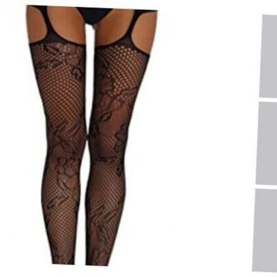 Women's Fishnet Stockings Tights High Waist Lace One Size Cut Out Black