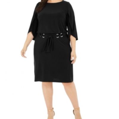 Msk Plus Size Belted Tulip-Sleeve Dress 3X