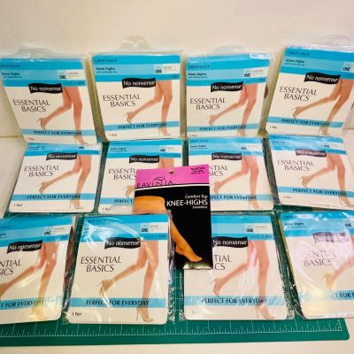 No Nonsense Basics Knee Highs Reinforced Toe One Size Suntan & Beige Lot of 13