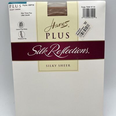 Hanes Plus Silk Reflections Pantyhose Nylons Little Color Control Top Three Plus