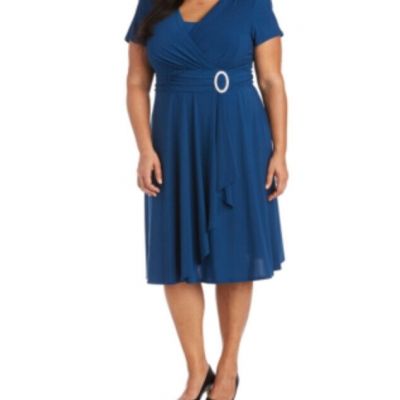 R & M Richards Plus Size Cascade Dress - Peacock 20W