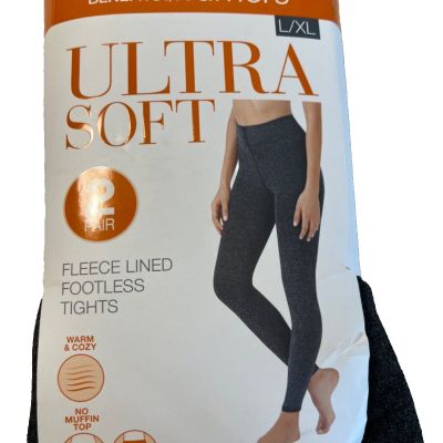 NWT Warner’s Ultra Soft 2 PR Fleece Lined Footless Tights Size L/XL