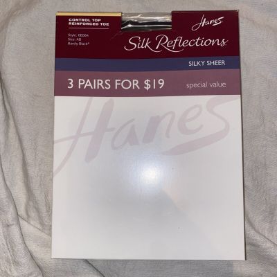 NEW! Hanes Silk Reflections 3 pack  Control Top Pantyhose size AB  Barely Black