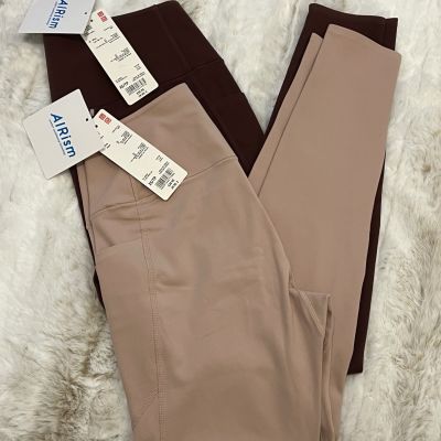 NWT SET OF 2 Uniqlo Women AIRism UV Protection Pocket Soft Leggings, Rose & Wine