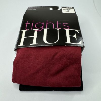 Hue Womens Opaque Tights Size 1 Sangria Red - Black 2 Pair Pack New