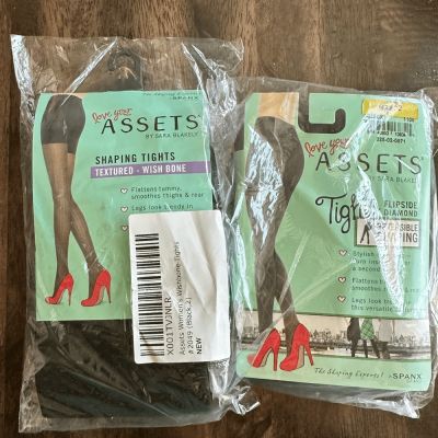 NWT Assets by Spanx Women’s 2 Pair Black Texture Design Shaping Tights - Size 2