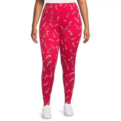 Feeling Festive Plus Size Candy Cane Christmas Leggings - 2X, Red