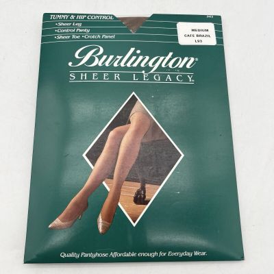 NOS Burlington Sheer Legacy Tummy & Hip Control Pantyhose Medium L93 Café Brazil