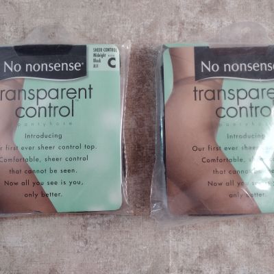 No Nonsense Transparent Control Top Pantyhose - Midnight Black & Cafe - Size: C