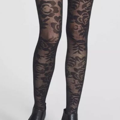 Commando Women's 'Poppy Floral' Tights Black Size Medium   5793