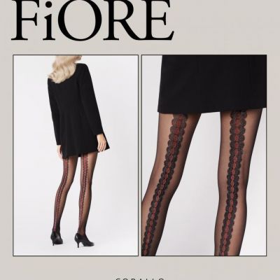 FIORE CORALLO 20 DENIER PANTYHOSE TIGHTS METALIC RED BACKSEAM  3 SIZES NEW STYLE