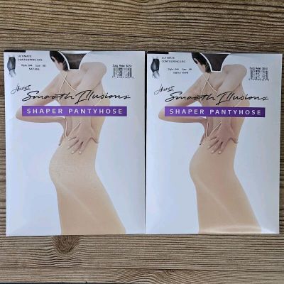 2 PR VTG Hanes Barely There & Natural, Size AB Smooth Illusions Shaper Pantyhose