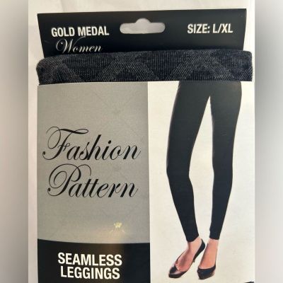 Gold Medal Seamless Leggings L/XL Fashion Pattern New Black