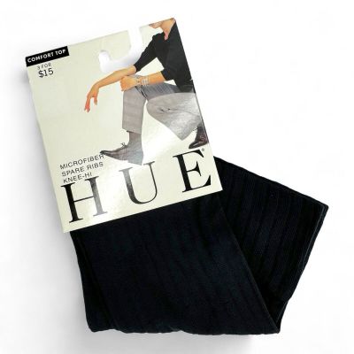 HUE Black Microfiber Rib Knee Hi with Banded Comfort Top Womens One Size 1 Pair