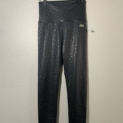 NWT Women’s Black Faux Leather Croc Leggings With Crocodile Logo Size Medium