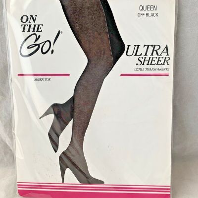 Vintage On the Go! Pantyhose Size Queen Ultra Sheer Off Black Sheer Toe      B26